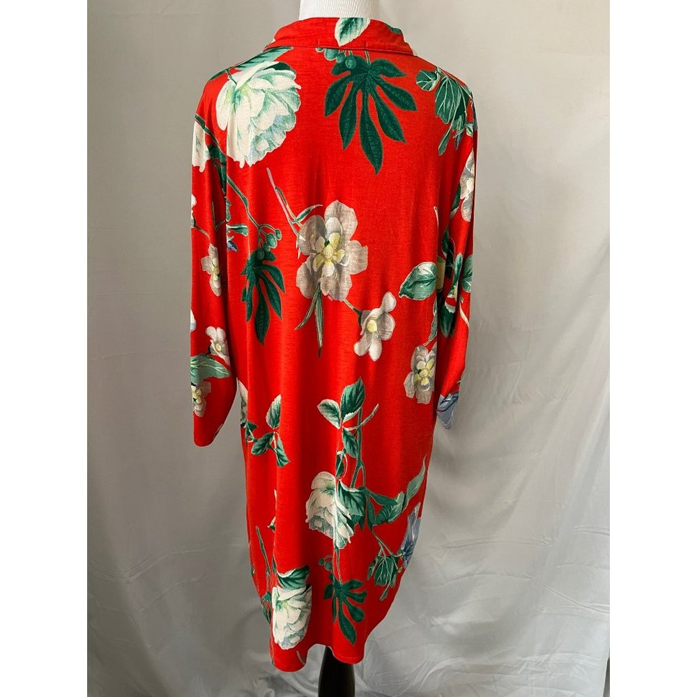E'loges Collared Peek-a-boo V-Neck Floral Stretchy Short Sleeve Dress/Long Shirt - Picture 6 of 12